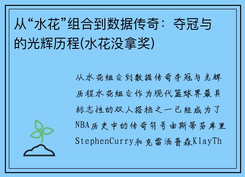 从“水花”组合到数据传奇：夺冠与的光辉历程(水花没拿奖)